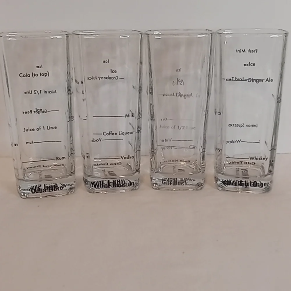 Kikkerland Set Of 4 Rum Vodka Gin Whiskey Barware Clear Glasses Mancave